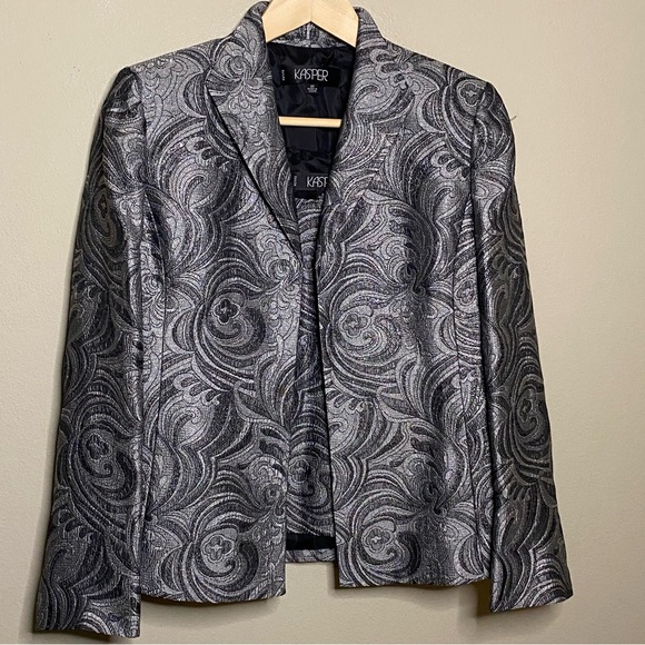 Kasper Jackets & Blazers - Kasper Jacket & Tank Set Women 8P Black Gray Print Lined Wedding Business Church